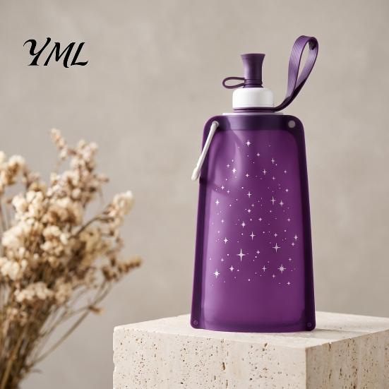 Camping Water Bottle 500ML Collapsible Silicone Bottle, Portable Folding Drinking Bag, Foldable Sport Pouch with Lanyard for Outdoor Hiking