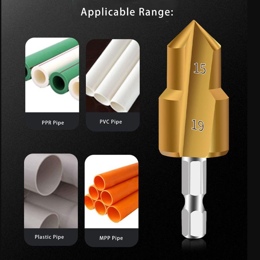 3 Stück 1/4 Zoll Sechskantschaft PPR Stufenbohrer Titanbeschichtet / TiN-beschichtet HSS Rohraufreibbohrer