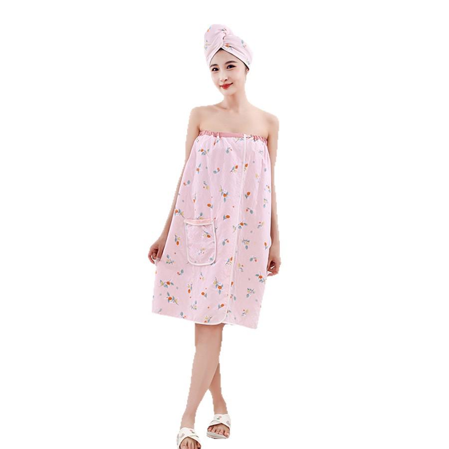 Quick-Dry Absorbent Bath Skirt & Hair Drying Cap Set