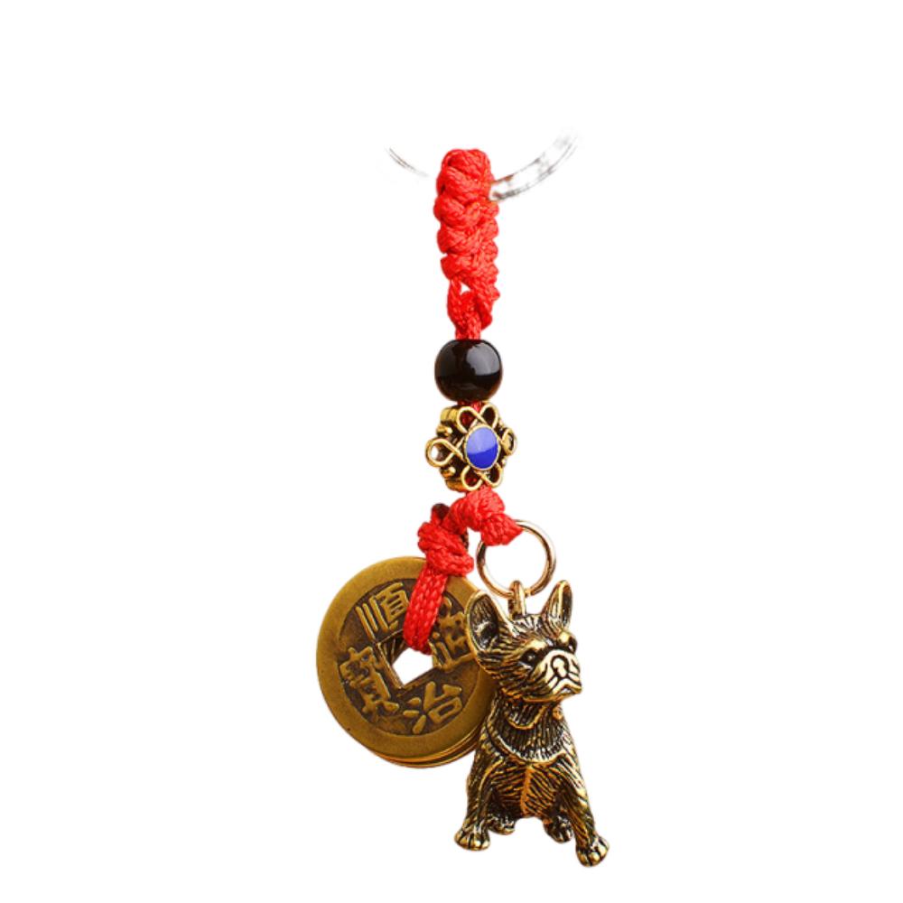 

2Pcs Lucky Design Five Emperors Money Keychain Brass Material Fengshui Pendant Gift Giving 2Pcs Dog