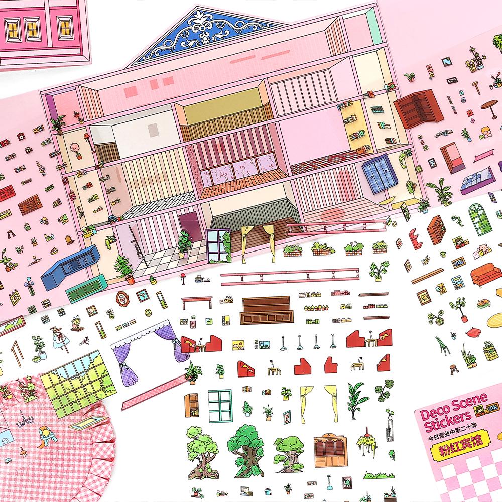 Kawaii 3D Cartoon Doll Apartment Miniature Scene Stickers DIY Pocket House Stacking Game Stickers Children's Festival Gifts