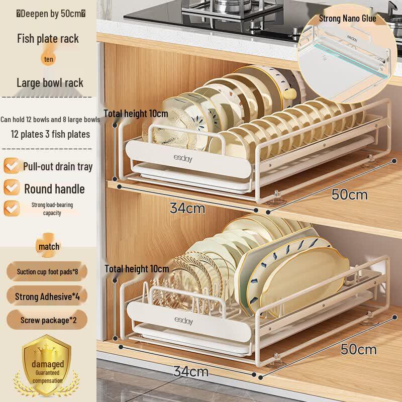 Kitchen Pull-Out Dish & Bowl Storage Rack