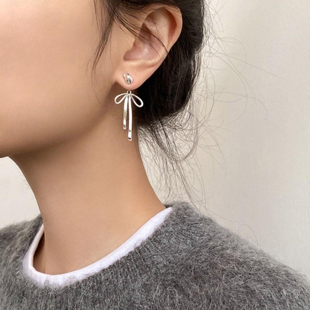 Pendientes Ribbon Bow Dangle Earrings Balletcore Piercing Ear Stud Simple Earrings Girls Gift