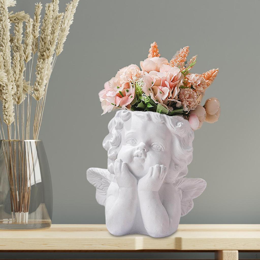 Angel Statue Planter Pot with Drainage Hole Resin Desktop Ornament Decoration Crafts