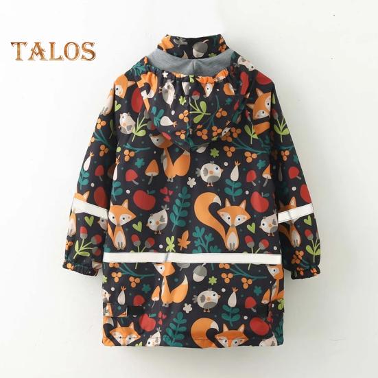Children Hooded Raincoat Cartoon Rain Jacket Multicolor Waterproof Jacket with Pockets Fall Winter School Outfit for Boys Girls 3-11 Years