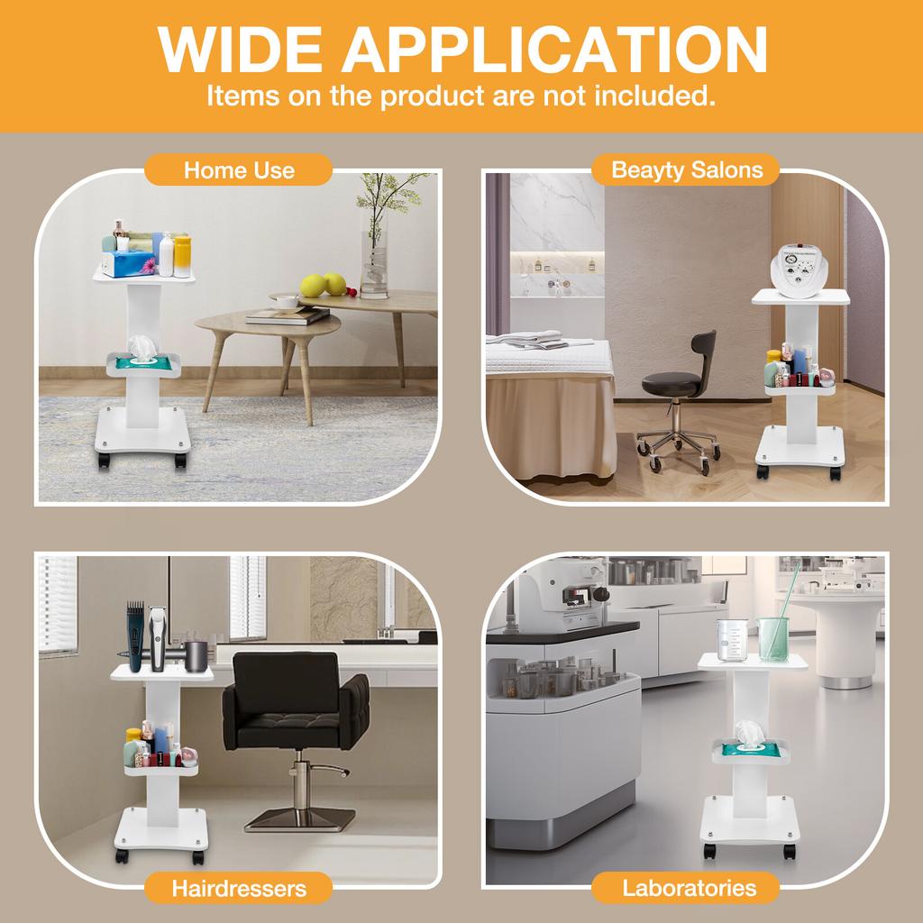 Multifunctional Beauty Cart Salon Rolling Trolley 88Lbs Load 360° Quiet Wheels Large Panel Beauty Tools for Salon Hospital