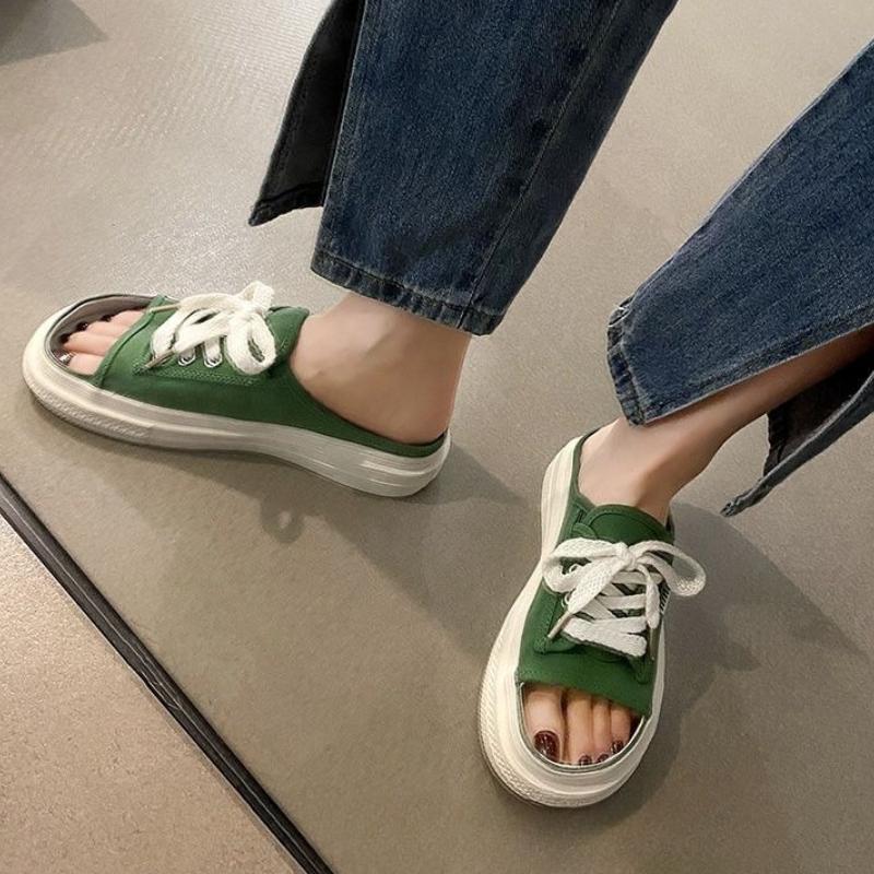 Open Toe Sandals With Strap Woman Slippers Outside Soft Canvas Shoes for Women Thick Slides New Collection Casual Vip Style Shoe
