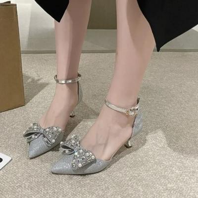 Fashion New Luxury Crystal Sequined Bowknot Women Pumps Sexy Ankle Strap High Heels Female Sandals Summer Fashion Wedding Prom Shoes