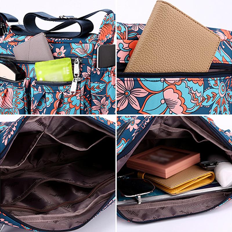 2025 New Printed Nylon Shoulder Bag Multi-pocket Large-capacity Lightweight Waterproof Crossbody Bag and Multi-layered Middle-aged Mother Bag