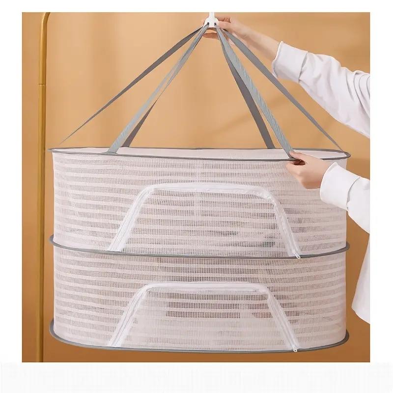 1-3 Layer Folding Fishnet, Non-toxic Polyester Net, 1 Pc Hanging Drying Net, Suitable for Fruit and Vegetable Herbs, with Zip