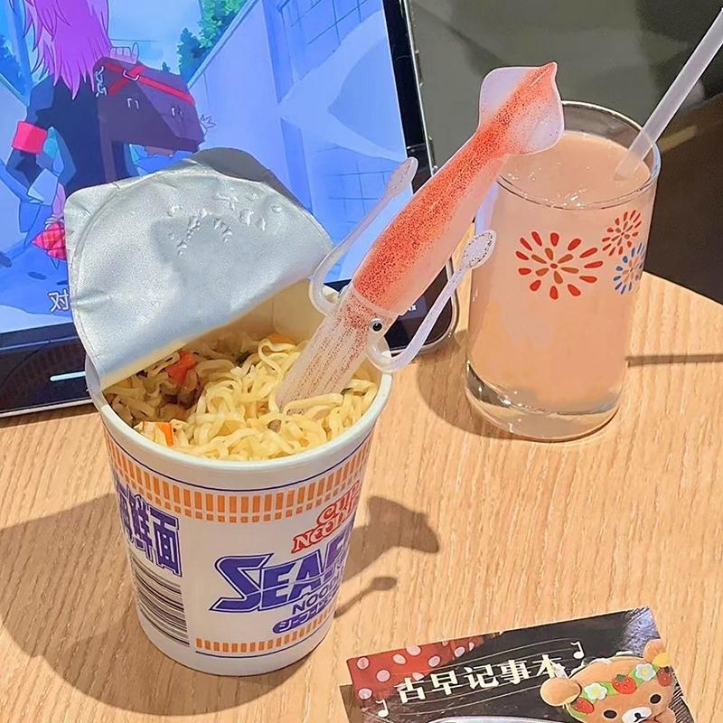 1/2 Stück Lustige Tintenfisch Sepia Gabel Obstbecher Nudelteller Gabel Instantnudelgabeln Bento-Mittagessen Gabeln Lebensmittelpicker Zahnstocher