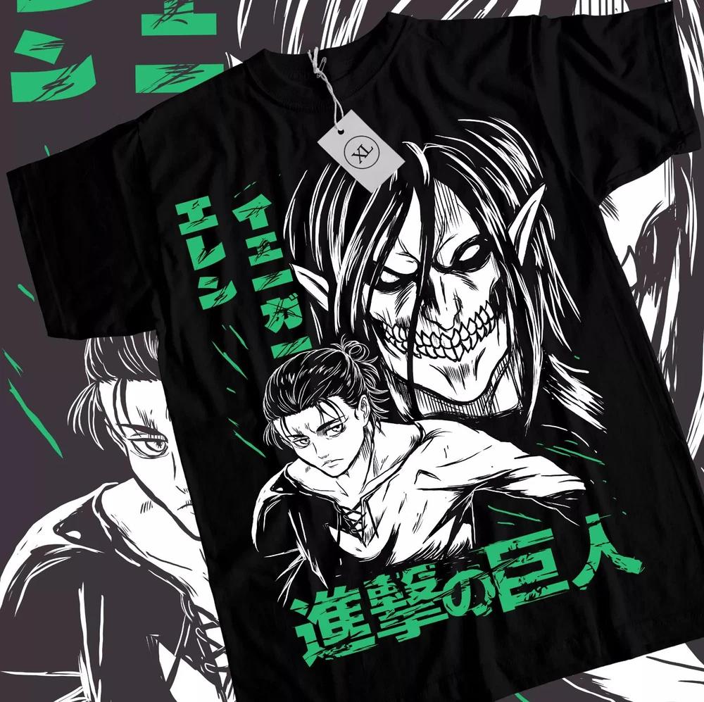 Eren Yeager TShirt Shingeki No Kyojin Attack On Titan Black TShirt Black S
