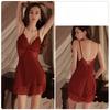 Women’s Lace Satin Sleepwear Sheer Nightdress Deep V Padded Sexy Sleep Dress