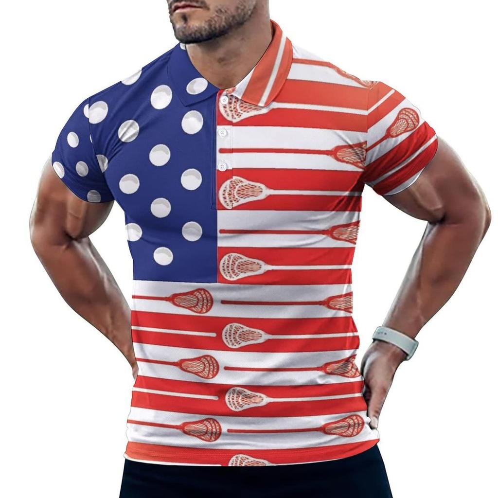 Patriotic Stars & Stripes Short Sleeve Polo, Casual Top