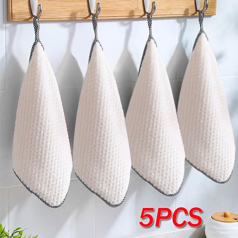 

Побутові кухонні ганчірки Гаджети Рушник з мікрофібри Тканина для чищення Антипригарна тканина для чищення, загущена маслом, здатна вбирати миття 5PCS білий