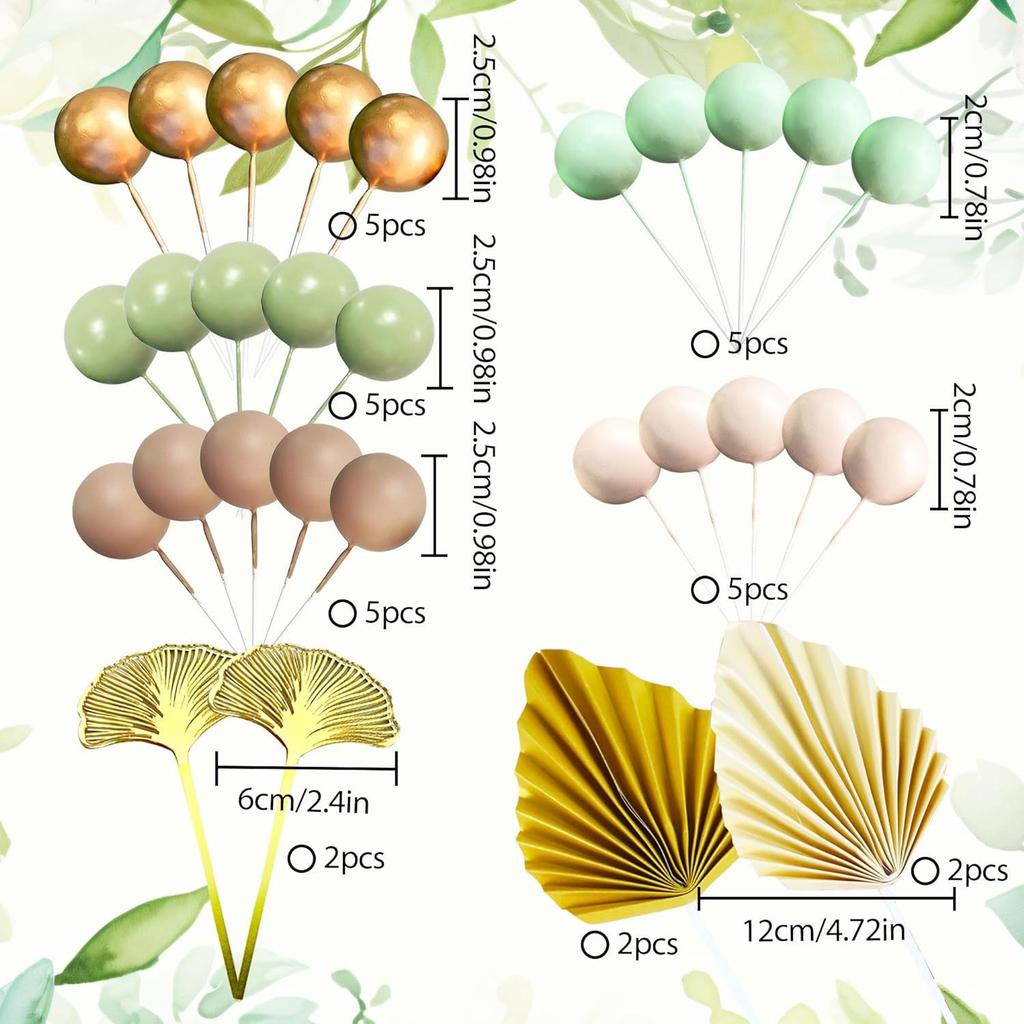 31 Stück Böhmische Kuchendekoration Gold Nude Grün Kuchenkugeln für Hochzeiten Geburtstagsfeier Dekoration