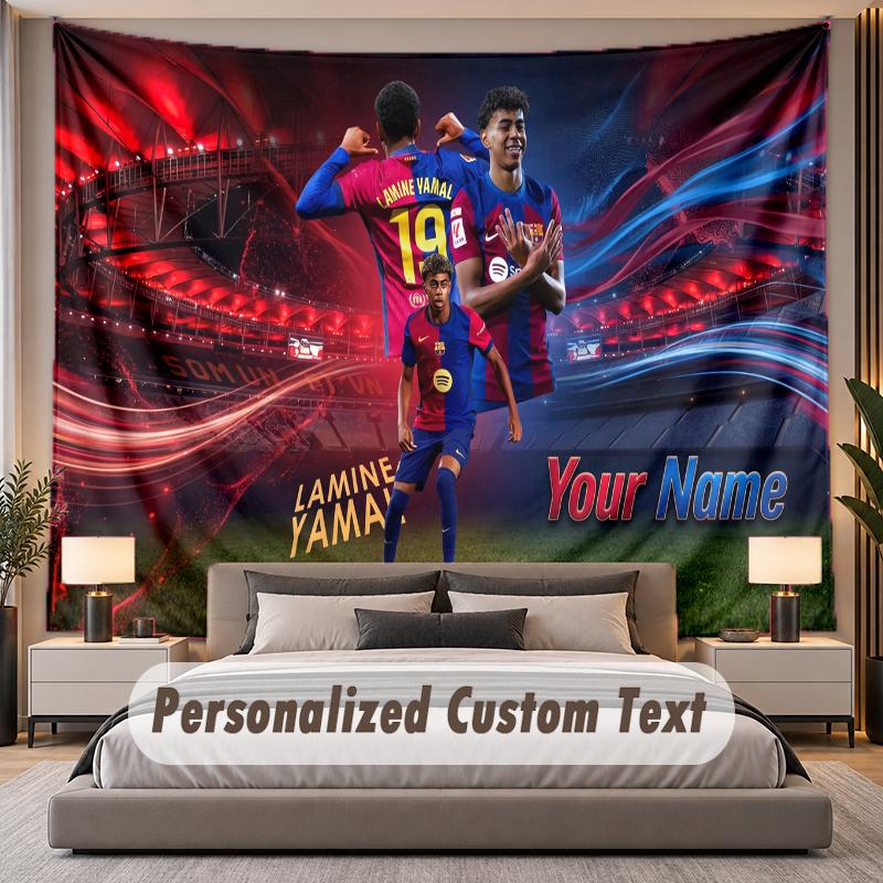 Custom Name Text Tapestry Lamine Yamal Personalized Polyester Wall Tapestry For Bedroom And Room
