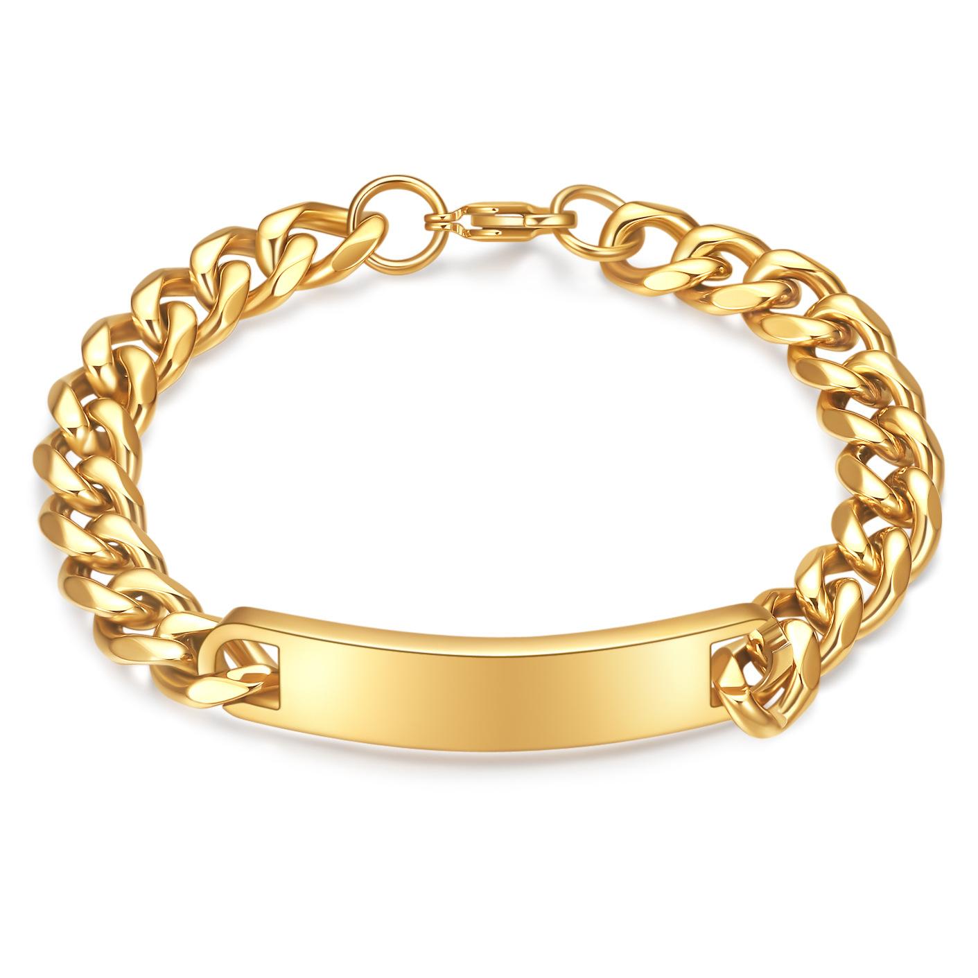 

Простой индивидуальный браслет из титановой стали с кубинской цепочкой, модный мужской браслет золотой