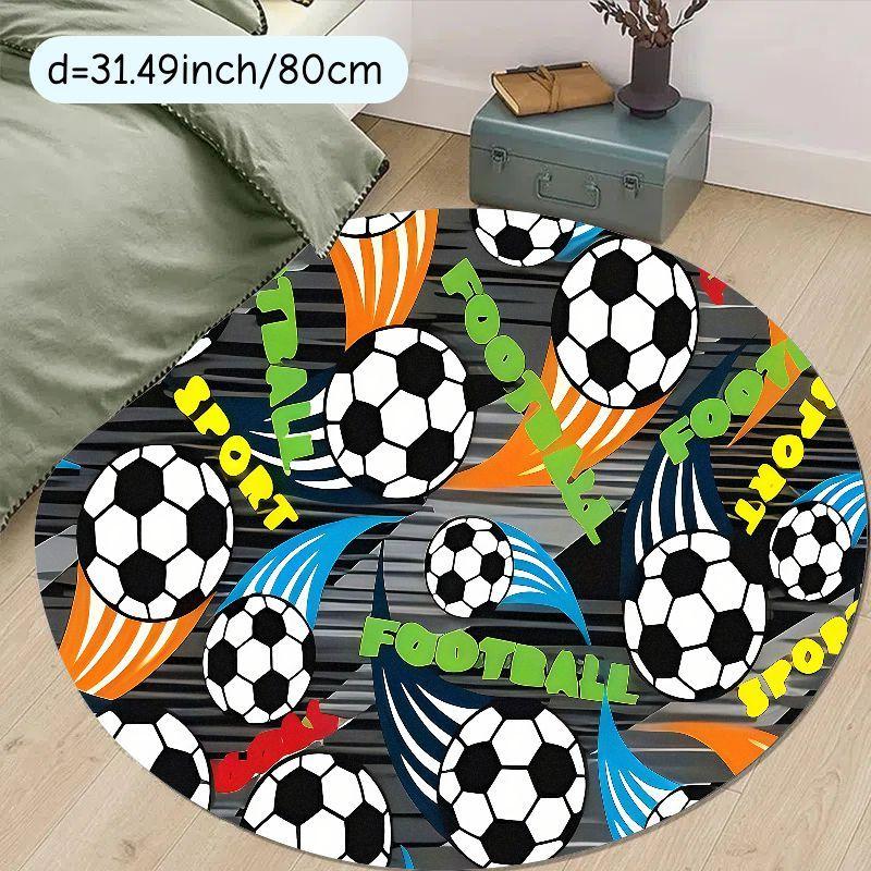 Football Soccer Ball Round Rug Flannel Carpet Sports Themed Area Mat for Boys Room Decor Game Day Party Soft Non Slip Floor Kids 60cm x 60cm