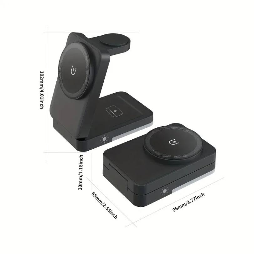 3 in 1 Magnetic Wireless Charger Stand Foldable LED Chargers Dock For iPhone 17~12 Apple Watch 2-9 SE Airpods Pro Fast Charging