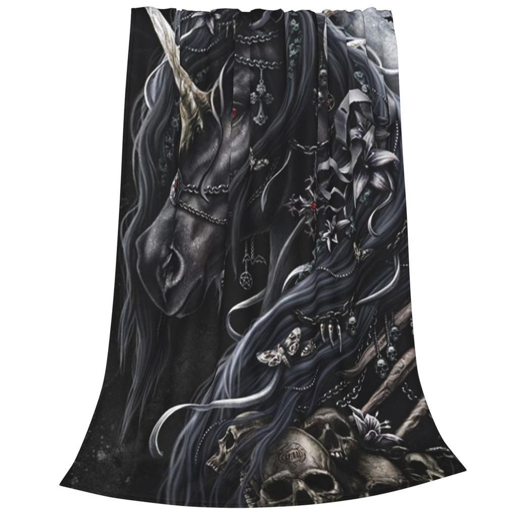 Gothic Unicorn Print Flannel Throw Blanket Soft Warm Cozy for All Seasons Use On Couch Bed Office Car Camping