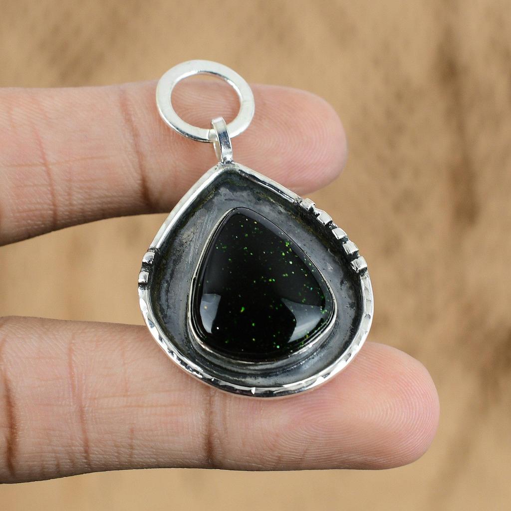 Anniversary Gift For Her Natural Green Sunstone Gemstone Pendant 925 Silver