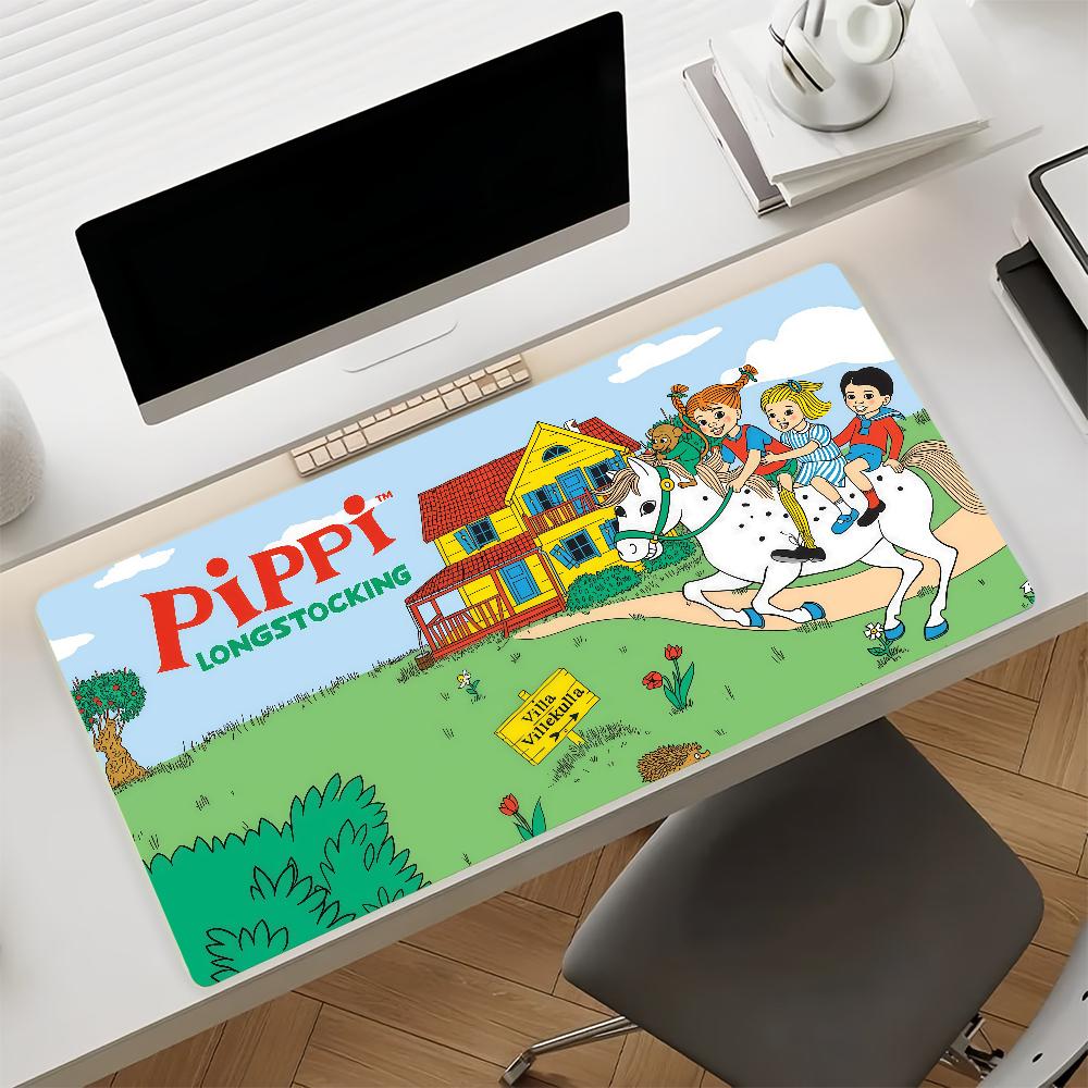 Cartoon P-Pippi Longstocking Mouse Pad Square Office Gaming Desk Mat Waterproof Non-Slip Rubber Decorative