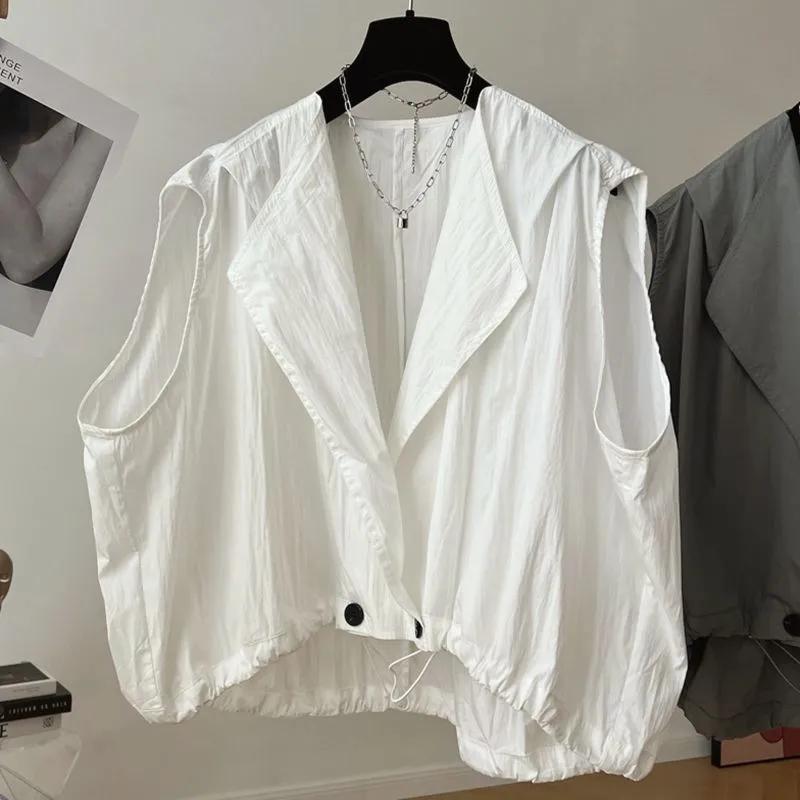 

Женская летняя однотонная свободная повседневная куртка без рукавов с плиссированным тонким жилетом S белый