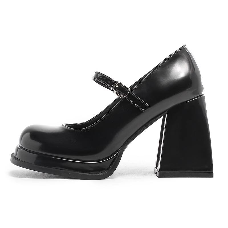 Height-increasing Mary Jane Shoes Women's Autumn New Thick Heel Jk Single Shoes Black Small Leather Shoes