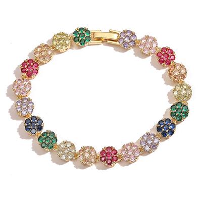 ZAKOL Bracciale Tennis Lussuoso Lucido con Zirconi Colorati a Fiore a Sette Petali per Donne Placcato Oro 18k Moda Zircone Regali