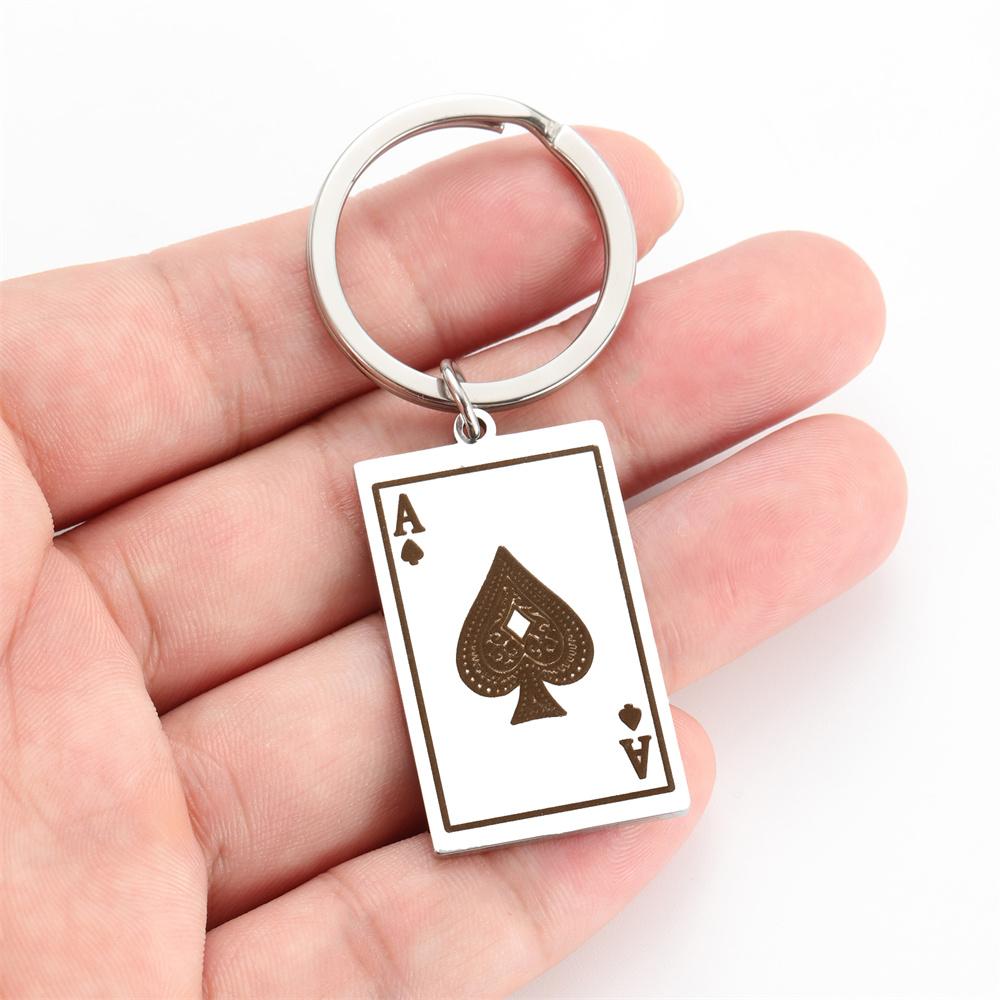 EUEAVAN Punk Lucky Ace of Spades Keychain Stainless Steel Square Poker A Card Pendant Keyring Good Fortune Hip-hop Jewelry Gifts