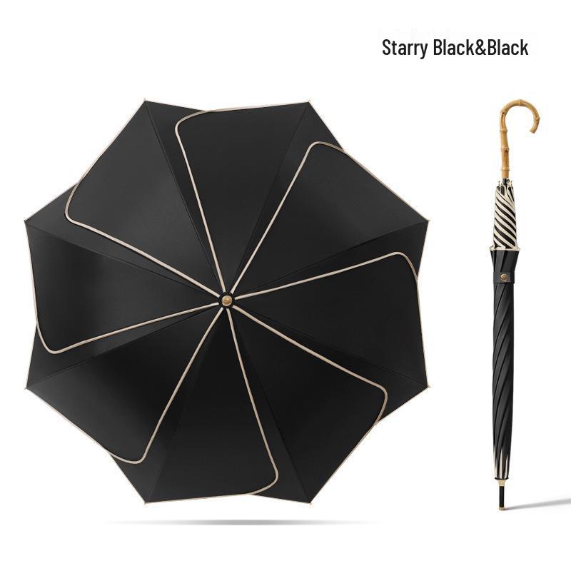 Long Handle Floral Umbrella, Dual-Use for Sun & Rain, UV Protective Black Rubber Shade for Women.