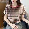 Women's Fashion Casual Summer Spring Stripe Print Short Sleeve O-Neck Blouses & Shirts