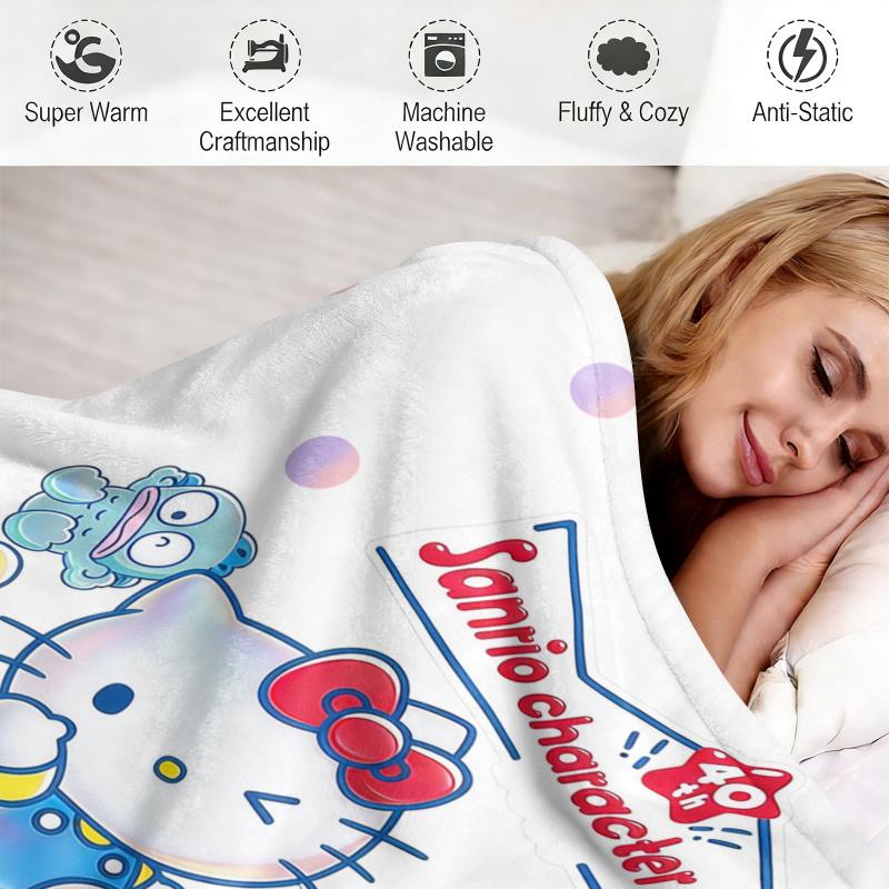Sanrio 40th Anniversary Flannel Blanket Soft Warm Plush Throw For Couch Bed Cover Camp Lightweight Summer Nap Blanket Fan Gift