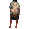 Summer Plus Size V Neck Short Sleeve Knee Pocket  Print Casual Dress For Women