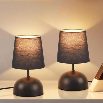 NETTLIFE Fabric Table/Bedside Lamps — E14 Base, Black, Set of 2, for Bedside Table, Desk, Coffee Table or Office