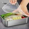 Thickened Square Plate Stainless Steel Rectangular Food Storage Pan With Lid Commercial Dish Tray Freshing Lunch Box Container