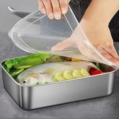 Förtjockad Fyrkantig Tallrik Rostfritt Stål Rektangulär Matförvaringspanna Med Lock Kommersiell Diskbricka Fräschhållande Lunchlåda Behållare
