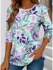 Tricou de vară pentru femei, cu grafică florală, plante, elegant, casual, cu mânecă lungă, cu gât rotund, topuri normale, pulover cu imprimeu floral
