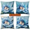 Fairy In Blue Flower Throw Pillow Covers Pattern Cushion Cover Suitable For Sofa Bedroom Car Pillow Cover