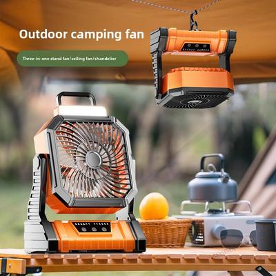 USB Rechargeable Camping Fan with LED Light Portable Air Circulators Wireless Fans 360 ° Head Rotation Tent Fan with Hook