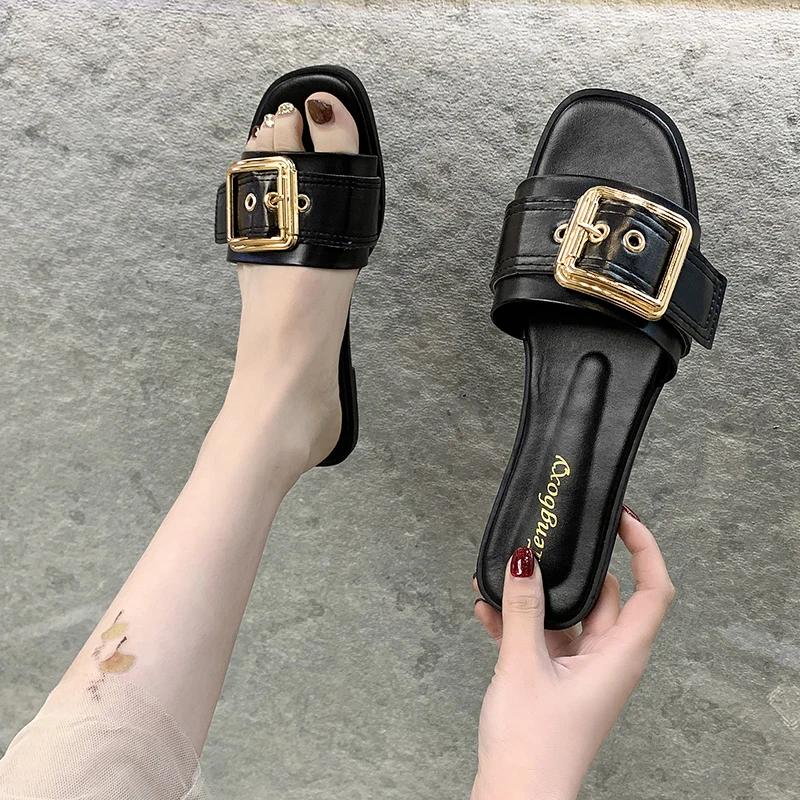 Fashion 2024 Women Open Toe Wear-resistant Office Flat Slippers Summer Anti-slip Lightweight Beach Sandals Slides Women Shoes for Women