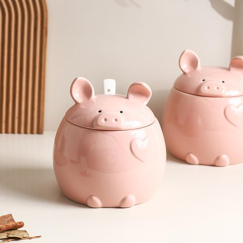 Cute Little Pig Ceramic Canister Candy Jar Storage Jar with Lid