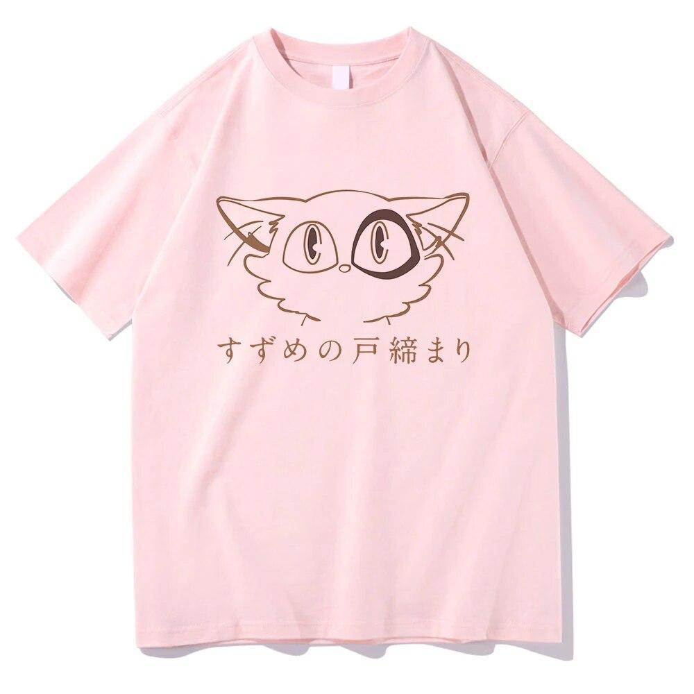 Suzume No Tojimari T Shirt Unisex/Women Aesthetic Graphic Kawaii Cat Daijin Tshirts Unisex Anime Unisexga Oversize Cotton Tees Shirts Unisex