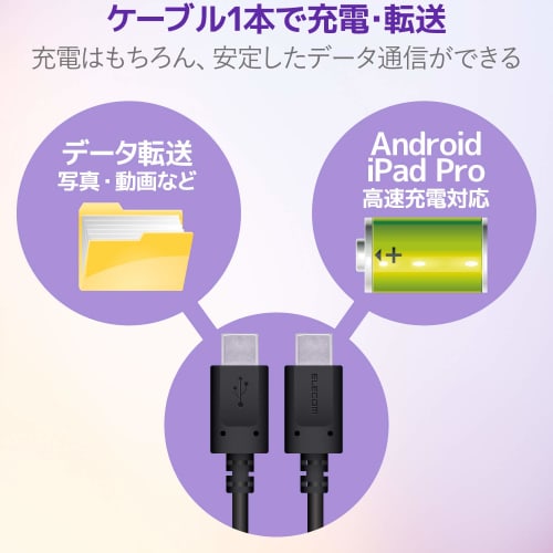 ELECOM USB Cable TypeC to TypeC PowerDelivery Compatible [Fast Charging at Max 3A] USB2.0 Certified Product 1.0m Black [Verified Compatibility with iP