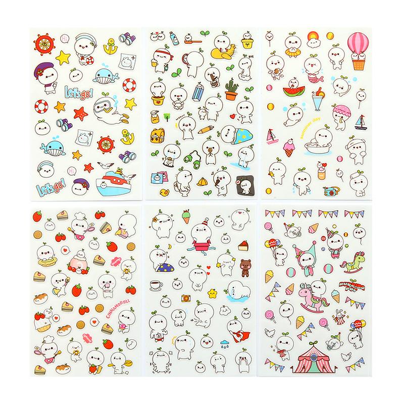 6PCS/set DIY Kawaii Cute Drawing Market Planner Book Diary Decorate Stationery Stickers PVC Transparent Scrapbooking