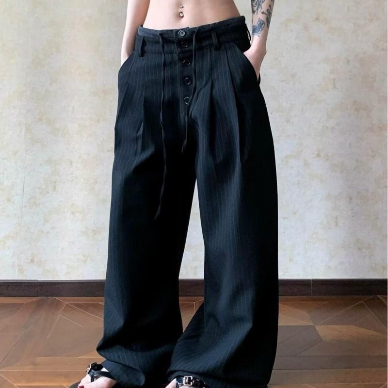 Mens Womens Relaxed Fit Straight Leg Trousers Cotton Blend Striped Casual Pants Lightweight