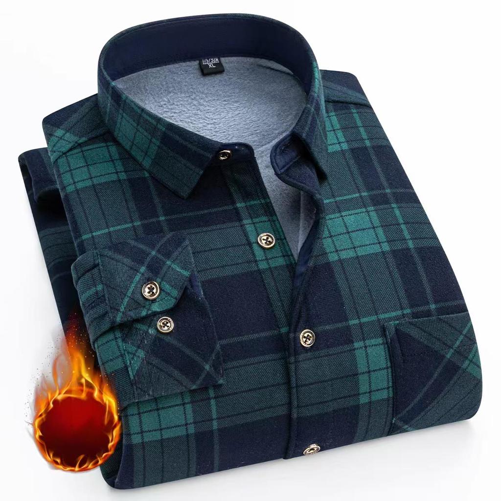 Men's Fashion Warm Long-sleeved Plaid Shirts Thickened Double-sided Fleece Cold-resistant Plus-size Casual Business Check Shirts