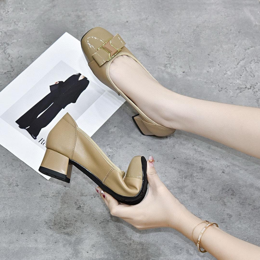 

Женские туфли на высоком каблуке, новые, простые, темпераментные, рабочие туфли на одной педали, толстый каблук, средний каблук, для通勤, офисные, женские, обувь на четыре сезона 40 абрикосовый