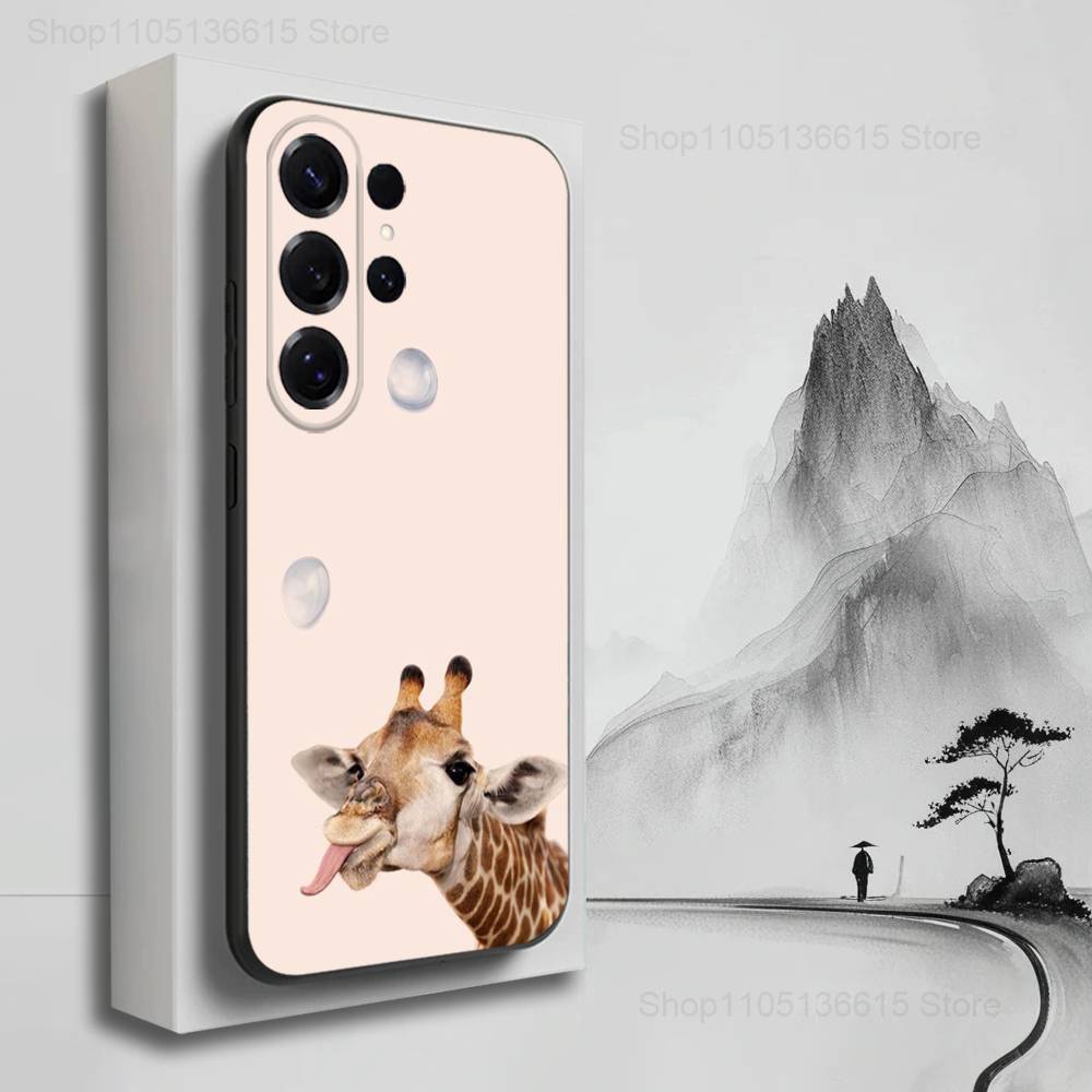 Roztomilý pouzdro s žirafou pro Samsung S21,S20,S10,Plus,S9,S22,S25,Ultra,S24,S23,FE,Lite,Měkký silikonový Černý
